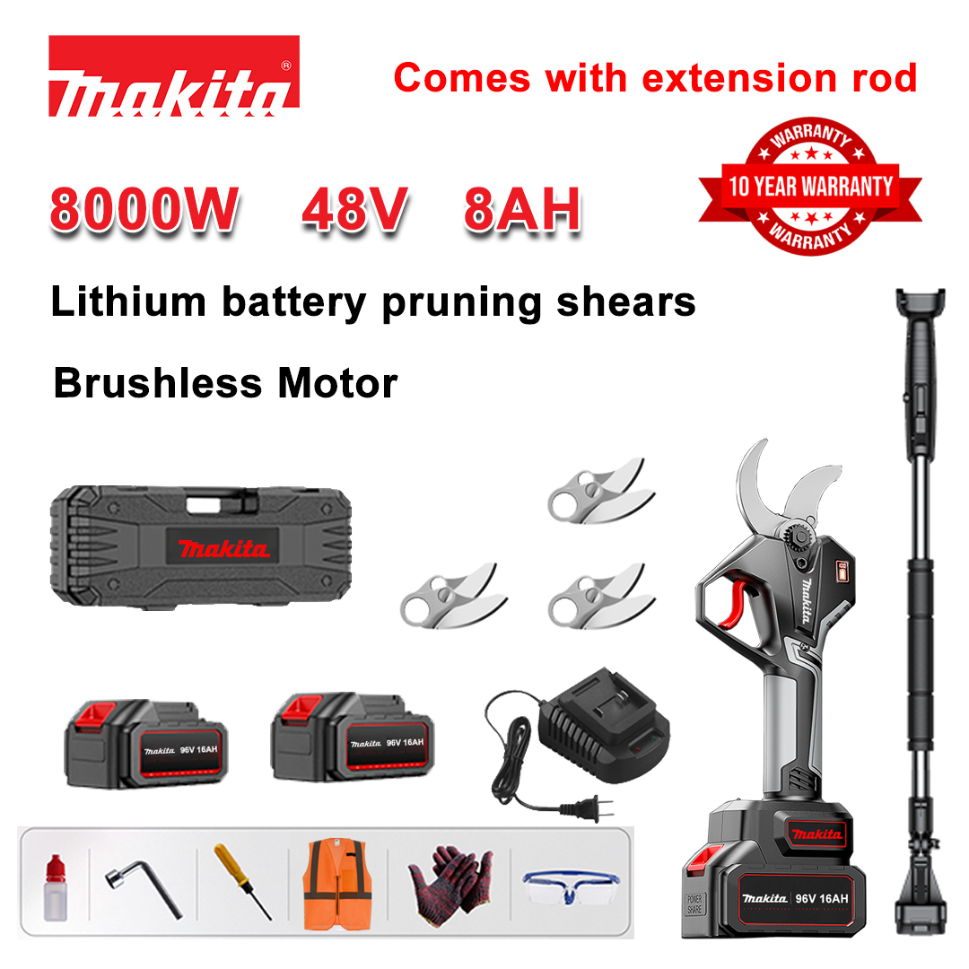 [Tijă de prelungire 1,5 ~ 5 m] Foarfece de tăiat baterie fără perii cu litiu de 8000 W + baterie 48V8Ah * 2 + lamă din aliaj sk9 * 3 + încărcător + afișaj LED de alimentare + cutie de scule + ulei lubrifiant + ochelari de protecție + 10 ani garanție